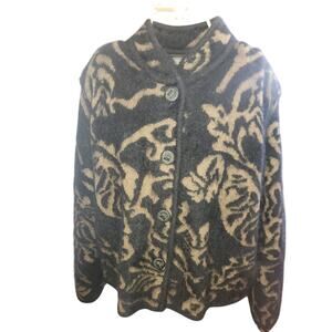 Venesha Angora Blend Jacquard Knit Cardigan Jacket XL Korean Vintage 90s